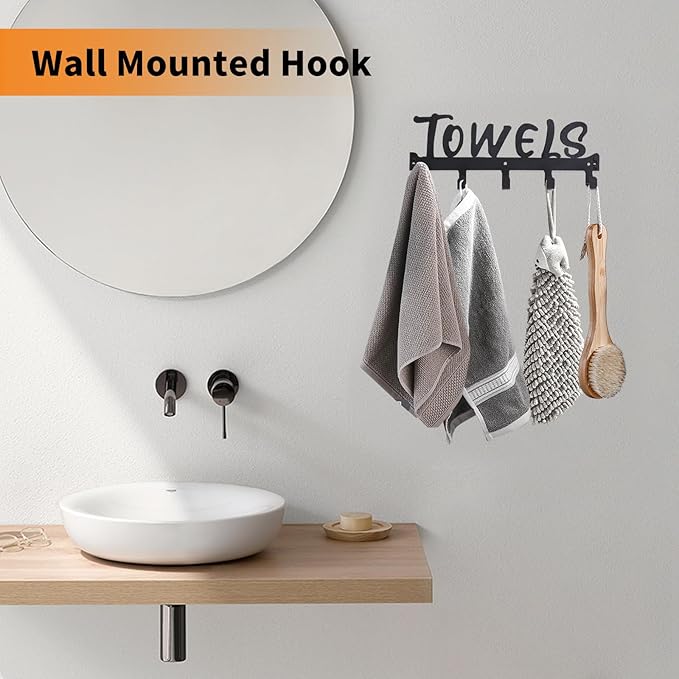 Over The Door Hook, Towel Hook for Bathroom, Towel Hanger Door Rack with 5 Coat Hooks, Over The Door Hanger Towel Rack for Bathroom, Bedroom Towels Coats(Gold)