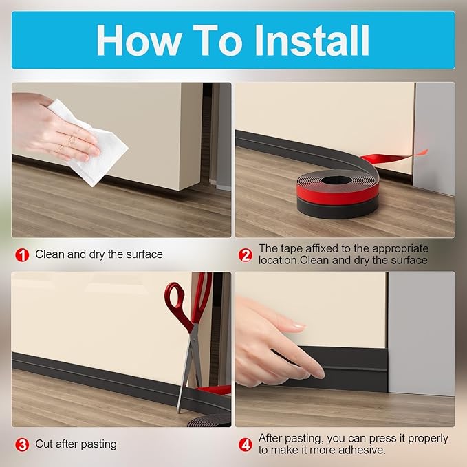 10FT Weather Stripping Door Seal - 2" Silicone Door Draft Seal Tape for Gaps Under Door Weatherstripping Sweep Stopper for Bottom of Shower Door/Sliding Glass Door