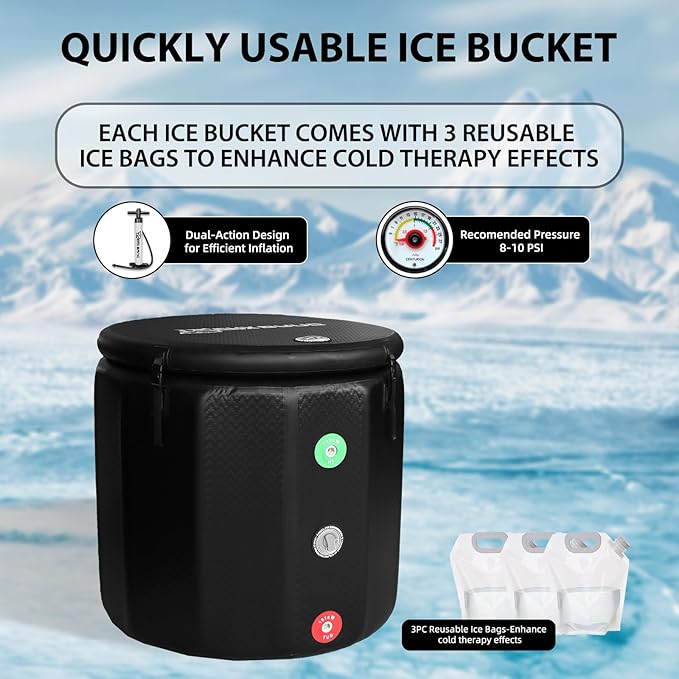 Ice Bath Tub,Inflatable Cold Plunge Tub, Water Chiller Compatible,151.3Gallon Portable Ice Plunge Tub for Athletes, Adult Ice Bath Enthusiasts(Circle Classic Black)