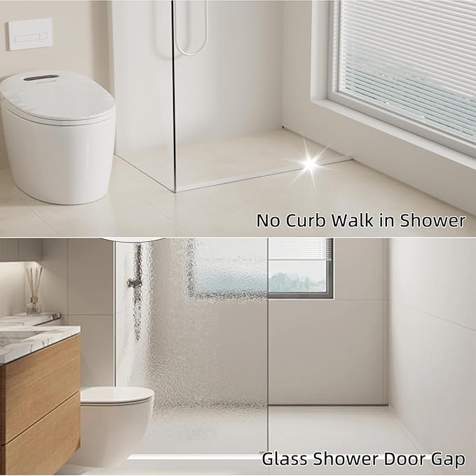 67 Inch Selfadhesive Shower Threshold Water Dam Barrier Silicone Waterproof Shower Door Water Guard Bathroom and Kitchen Corner Seal Strip Water Guard for Dry and Wet Separation (Black)