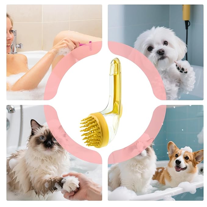 Dog Bath Brush – Cat Grooming Scrubber With Soap Dispenser, Gentle Massage Cleaning Tool | Ideal For Puppies Kittens Pets, Home Bathing, Swimming Pool, Beach, Travel And Professional Groomers
