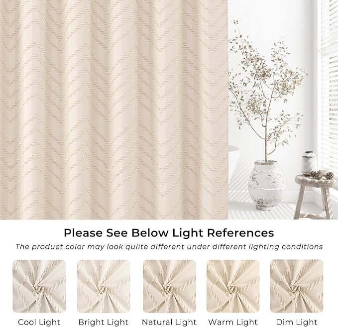 Cream Shower Curtain Boho Farmhouse Shower Curtain 72”W x 72”L Tufted Chevron Textured Minimalist Shower Curtains for Bathroom