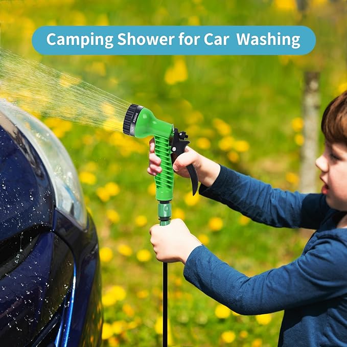 2.1 Gallon Portable Shower for Camping with 7 Spray Modes, Camping Shower for Beach Shower, Car Shower, Hand Press with Removable Hose and Shower Head (Orange)