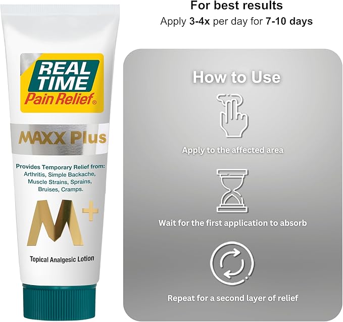 Real Time Pain Relief MAXX Plus - 7oz Tube | Intensive Formula with 19 Natural Ingredients Including Hemp Oil | Fast-Acting Relief for Muscle Pain, Arthritis, Backaches, and More