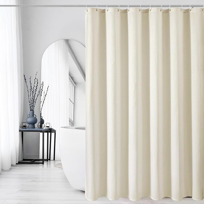 Gibelle Small Stall Shower Curtain 36 x 72, Narrow Half Waffle Weave Textured Fabric Shower Curtain for Bathroom, Water Repellent, Machine Washable, Ivory