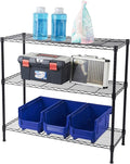 3 Tier Storage Racks Shelving, Heavy Steel Pantry Shelves, Adjustable Wire Shelving Rack, Suitable for Garage, Kitchen, Bathroom, Office, 35" W x 14" D x 31" H, Black