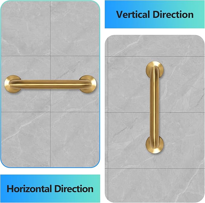 Shower Grab Bar, 2 Pack 24 Inch Gold Bathroom Safety Bar, 1.25" Diameter 304 Stainless Steel Grab Bars for Bathtubs and Showers, Handicap Shower Grab Bar for Seniors Elderly