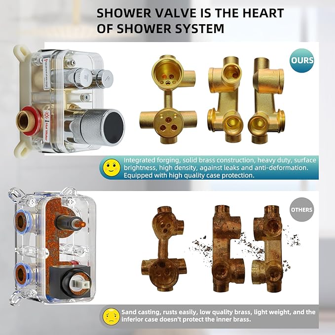 Digital Display Shower Valve Shower Valve 2 Way Shower Diverter Valve Shower Mixing Valve Can Use All the Time Polished Chrome