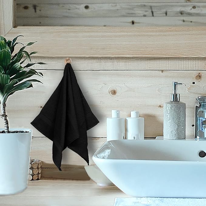 Monogrammed Hand Towel, Personalized Initial Gift, Extra Absorbent 100% Turkish Cotton - Soft Terry Finish - Set of 2 - Gold Block Initial G - Embroidered on Black Towels