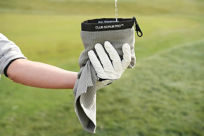 Club Scrub Towel Pro, Golf Club and Ball Cleaning Pouch with Attached Towel, Waterproof Exterior, Clean Face Technology Liner, Machine Washable, Cleans Club Grooves, Waffle-Weave Microfiber