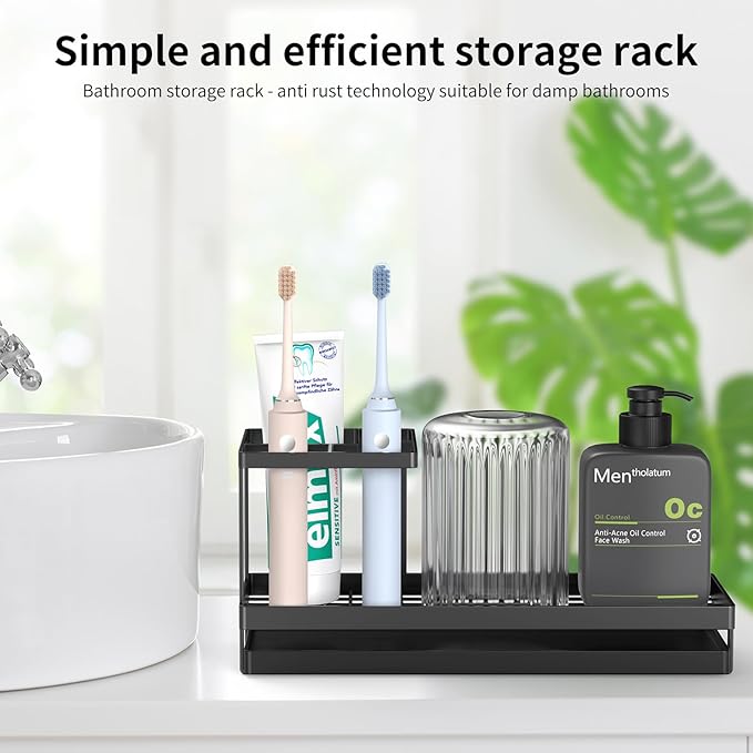 Toothbrush Holders for Bathrooms, Tooth Brushing Holder Electric Toothbrush and Toothpaste Organizer Bathroom Accessories for Countertop, Shower, Black