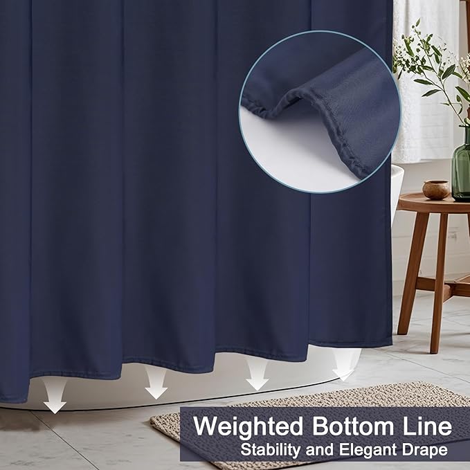 AooHome Small Shower Curtain Liner, Polyester Soft Solid Color Shower Curtain with Hooks for Hotel, Weighted Hem, Water Repellent, Navy Blue, 36x72 inch
