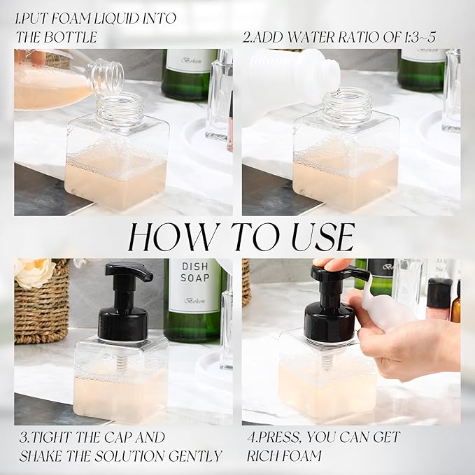 Domensi 24 Pcs Foam Pump Bottle Foaming Soap Dispenser Empty Travel Foaming Dispenser 8.5 oz Refillable Hand Soap Plastic Pump Bottle Travel Clear Container for Bathroom Vanities (Black)