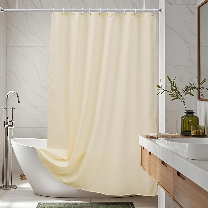 AooHome Extra Long Shower Curtain - Fabric Shower Curtain Liner with Hooks for Hotel, Weigthed Hem, Water Repellent, 72 x 84 Inch, Beige