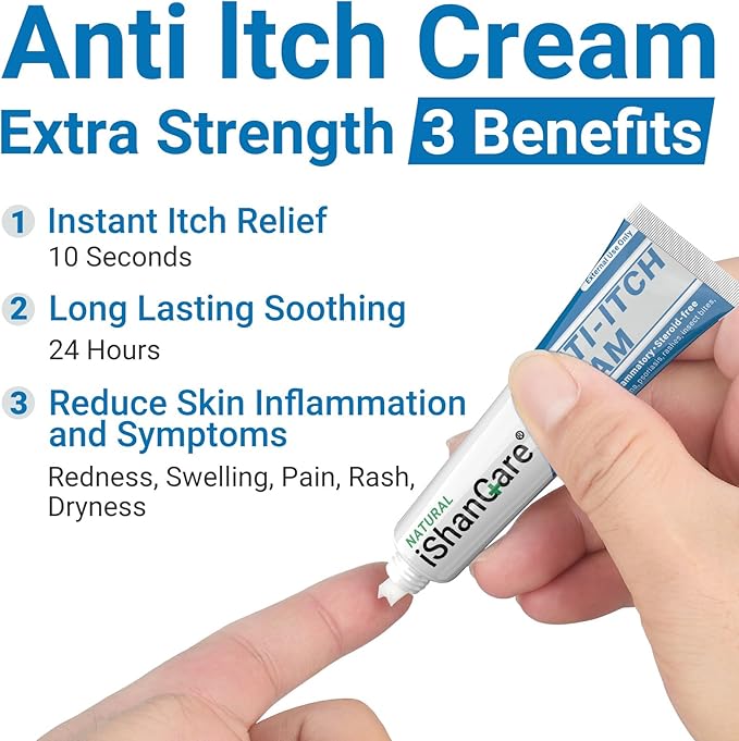 ishancare Anti Itch Cream Extra Strength, Outdoor Portable Itchy Skin Relief Cream for Bug & Mosquito Bites, Insect Bites, Poison Ivy and More Itches, Contains Skin Protecting Oatmeal 0.7oz
