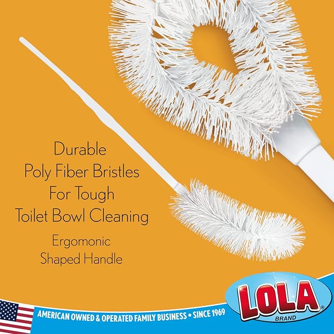 LOLA Toilet Bowl Brush w/Curved Head, 4 Pack, Coated Wire, Durable Poly Bristles, Reaches Under Toilet Bowl Rim