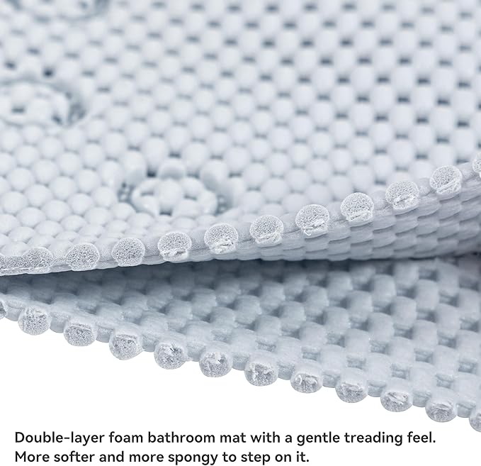Double Layer Foam Non Slip Bathtub Mat 37x17in, More Comfortable and Thicker Tub Mat Than Ordinary Foam Shower Mat, Bath Mat for Tub with Suction for Comfort and Safety (G-Gray Blue, 36'' x 17'')