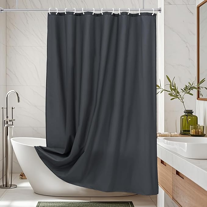 AooHome Extra Long Shower Curtain 72 Width x 84 Height Inch, Solid Fabric Shower Curtain Liner for Hotel, Waterproof, Dark Grey
