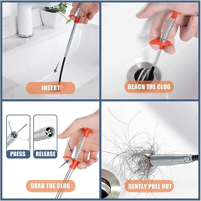 Drain Snake,61 inch Flexible Grabber Claw Pick Up Reacher Tool,Drain Clog Remover - Gutter Cleaning Tools for Home Sink, Bathroom Tub,Drain, Toilet, Tight Spaces