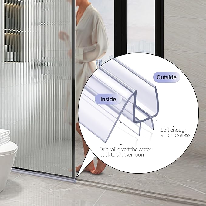 POZIA Shower Door Bottom Seal Frameless Glass Shower Door Seal Strip Clear Vinyl Durable Stop Shower Leaks and Create a Water Barrier Ultra Clear (2PACK-1/2in)