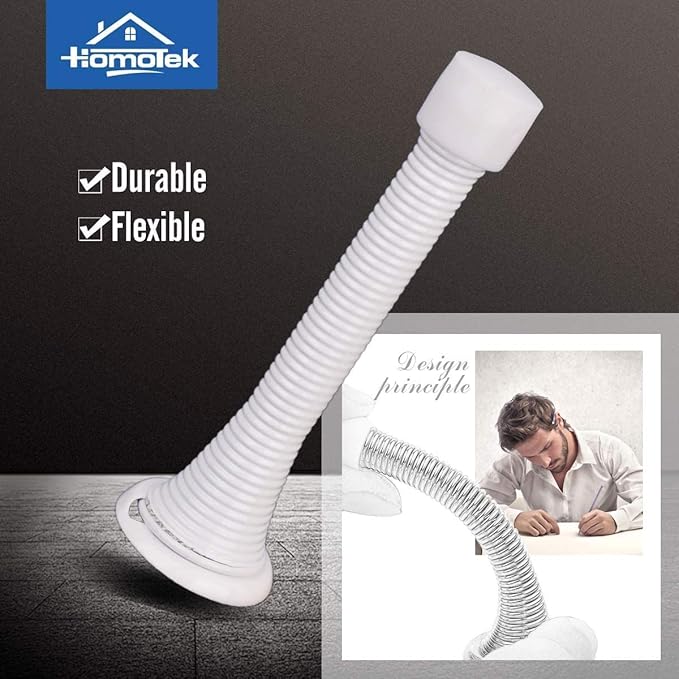 HOMOTEK 40 Pack Spring Door Stops,3-1/8” Heavy Duty Door Stop - Flexible Spring Door Stopper with Low Mounted White Rubber Bumper Tips, White