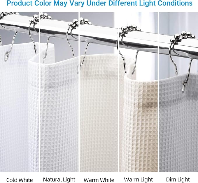 AmazerBath White Shower Curtain 72x74 Inches, Waffle Shower Curtains for Bathroom, Cloth Shower Curtain Fabric Heavy Duty 240GSM, Thick Bathroom Shower Curtains Hotel Quality, Premium Polyester
