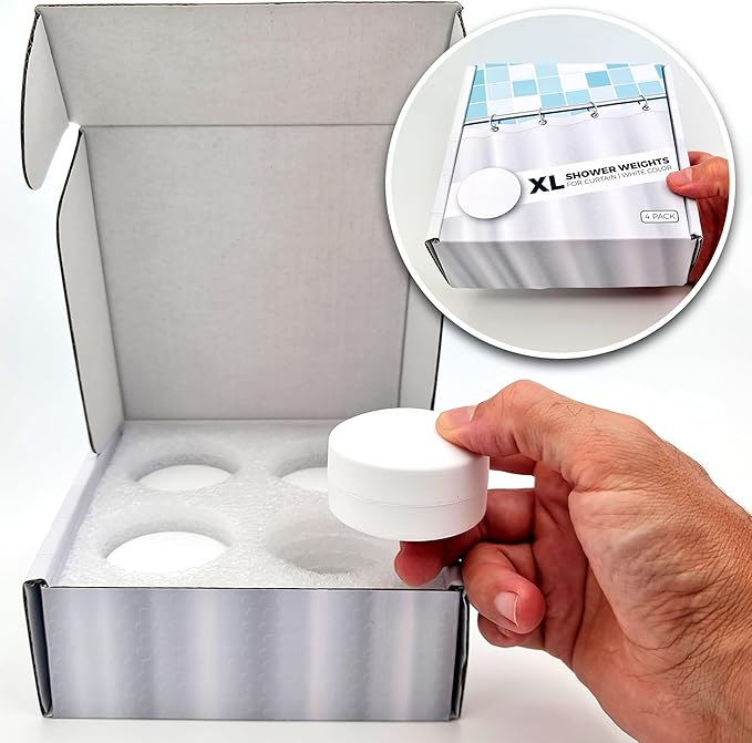 XL & Extra Heavy Powerful Anti-Billowing Magnetic Shower Curtain Weights for Splash-Free Bath Experience - 360° Silicone Wrapped - Will Never Rust - Prevent Curtain from Blowing | 4 XL Pairs | White