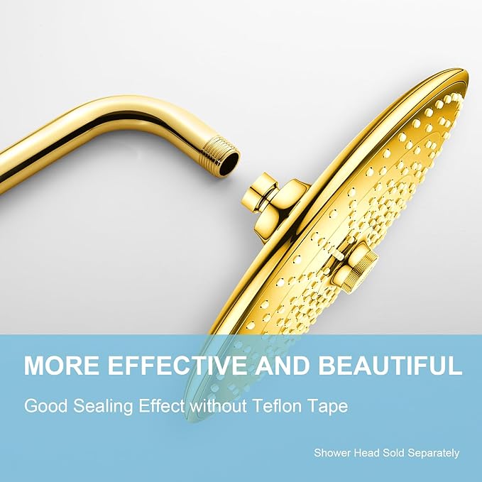 OFFO Shower Arm with Flange, 24 in Bright Gold Wall Mount Replacement Angle Shower Head Arm Wall-Mounted For Fixed Shower Head & Handheld Showerhead
