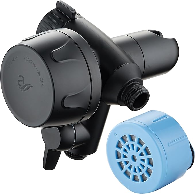 AquaCare Skin & Hair - World's Only Shower Head Combo Filter with Built-in 3-way Water Diverter, ON/OFF Filtration Modes, Instant Cartridge Reload & Stay-Clean American KDF Cartridge, Matte Black