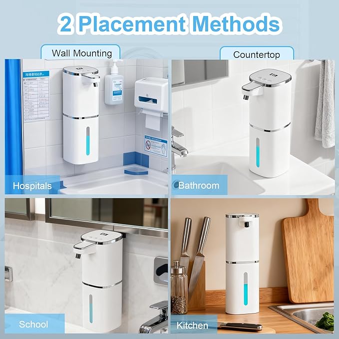 Automatic Liquid Soap Dispenser Touchless, USB Rechargeable Smart Hand Soap Dispenser, 9-Level Adjustable, Physical Button Operation, 13.5oz/400mL Wall Mounted for Bathroom Kitchen Dish Soap