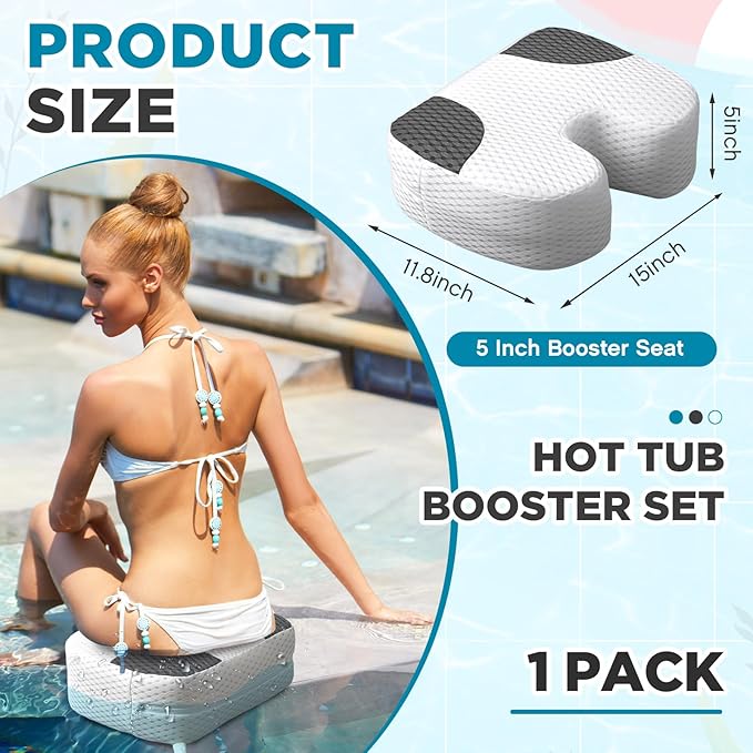 Suzile 1 Pcs Hot Tub Booster Seat Weighted Spa Bathtub Booster Inflatable Cushion Quick Dry Non Slip Bottom Portable Seat with 3D Air Mesh Cover Tub Accessory for Adult Indoor Outdoor (White Grey)