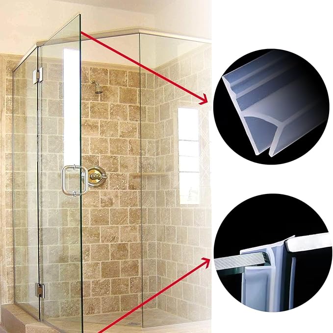 Frameless Soft Shower Door Sweep Seal Drip Rail, Glass Shower Silicone Door Seal Strip,Weatherproof Silicone Seal Fit for Glass (H Type, 8mm (5/16"))