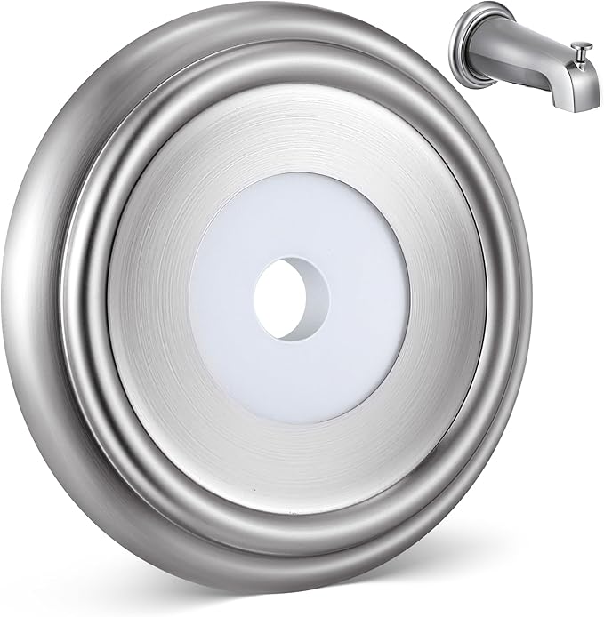 Dreyoo Metal Tub Spout Cover Ring, Bathtub Spout Trim Plate Ring with 1 Pcs Foam Gasket, 1-1/2 Inch ID and 3-5/8 Inch OD(Brushed Nickel)