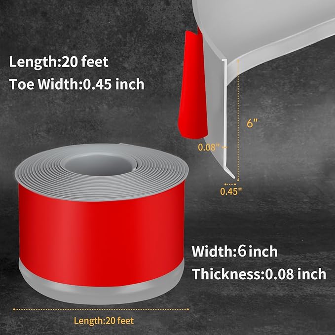 Flexible Baseboard Molding Trim 6 Inch Self-Adhesive Vinyl Wall Base Peel and Stick Cove Base Rubber Wall Baseboard Moulding Trim (20Ft, Gray)