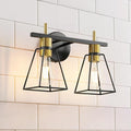 Industrial Bathroom Vanity Lights: 2 Lights Black and Gold Vintage Metal Cage Wall Sconces - Rustic Farmhouse Lightning Fixture Over Mirrors Cabinet for Home Hallway