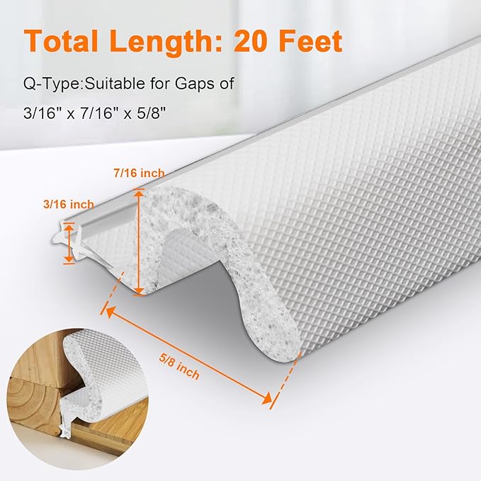 Storystore 20 Ft Weather Stripping Door Seal, Foam Kerf Door Weather Stripping for Doors and Windows Insulation with Slot Card Frame,White