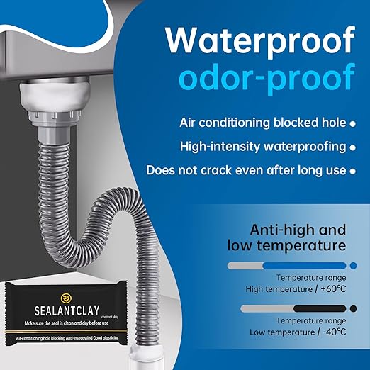 6 Pack Waterproof Seal Putty, White Duct Seal Repair Clay, Moldable Plumber's Putty for Electrical, Wall, Drain, Air Conditioning Holes, Quick Setting Air Leak Sealant