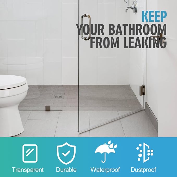Frameless Shower Door Sweep Shower Door Bottom Seal for 1/4" Glass,36" Long, Glass Shower Door Seal Strip,Clear Vinyl