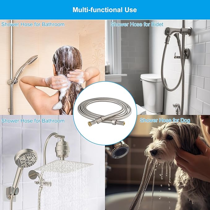 Hibbent All Metal Shower Hose, 90 Inch Stainless Steel Extra Long Bathroom Shower Hose Replacement, Anti-Twist Flexible Handheld Shower Head Hose Extension with Brass Insert & Nut, Brushed Nickel
