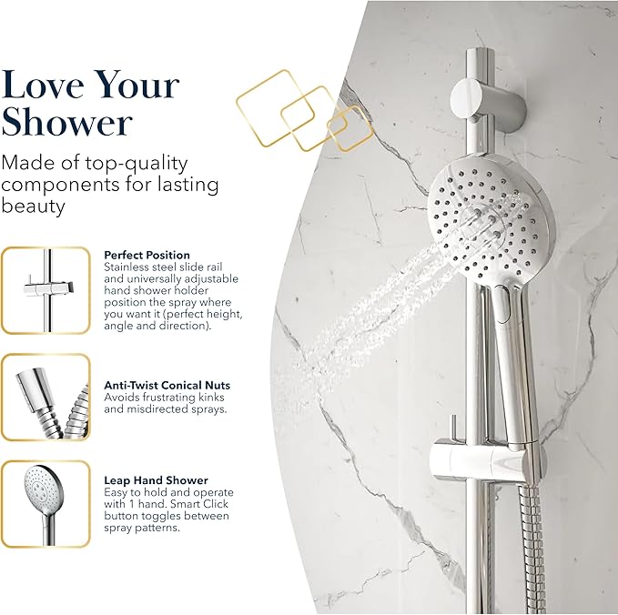 BATH ROYALE Handheld Shower Head, Detachable High Pressure & 3 Spray Modes, Brushed Nickel