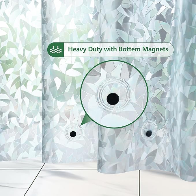 AooHome Long Shower Curtain Liner - EVA 3D Decals Stained Glass Pattern Design Bathroom Shower Curtain with Hooks, 5 Bottom Magnets, Heavy Duty, Water Repellent, Semi Transparent, 72x78 Inch