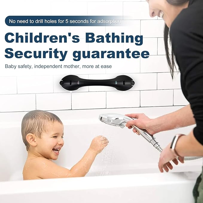 Shower Grab Bar 2 PCS Suction Grab Bars for Bathtubs and Showers, Heavy Duty Shower Handle Removable Shower Handrails for Kids and Elderly, Bathroom Safety Grip Waterproof(Black)