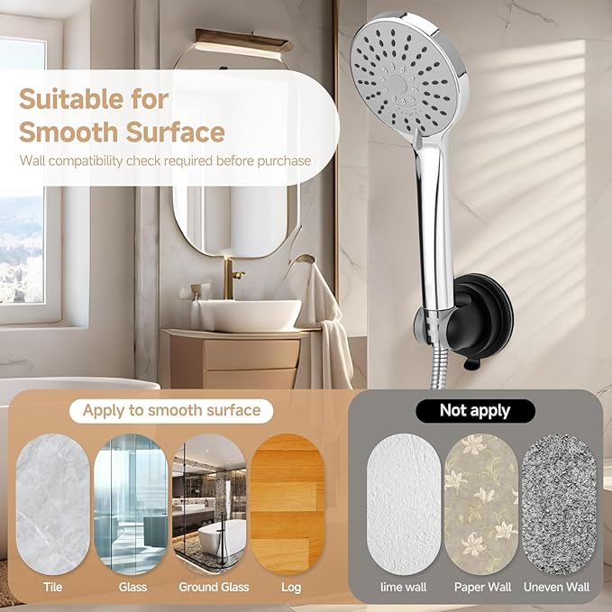 Shower Head Holder Suction, Adjustable Shower Head Holder Removable Suction Cup Shower Head Holder Rust-Resistant Shower Bracket Black