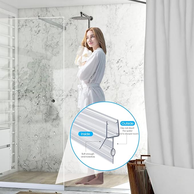 POZIA Clear Frameless Glass Shower Door Bottom Seal | Shower Door Sweep for Leak-Proof, Quick Installation to Create Reliable Water Barrier (2PACK-3/8in-20mm Gap)