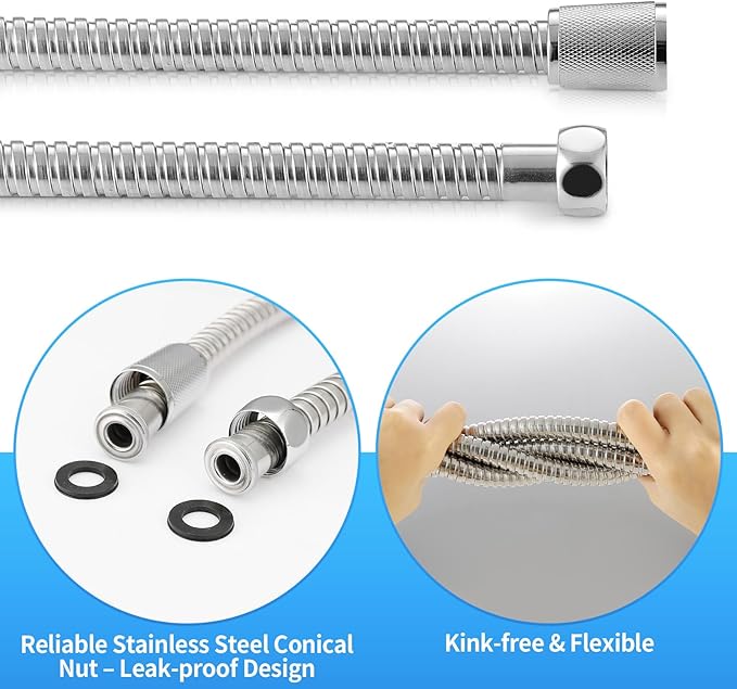 79 Inch Extra Long Stainless Steel Shower Hose - Flexible & Wear-Resistant with Chrome shower head with hose Plated Nut & Insert
