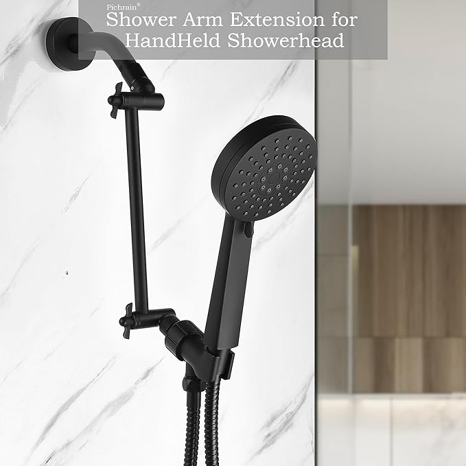 Shower Extension Arm for Rain Showerheads, Angle & Height Adjustable, Universal Connector, Easy to Install - Matte Black, 10 Inch