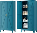Metal Cabinets with Barn Doors and Adjustable Shelves,61" Tall Storage Cabinet,4-Tier Storage Cupboard for Kitchen,Dining Room,Garage,Bathroom,Blue