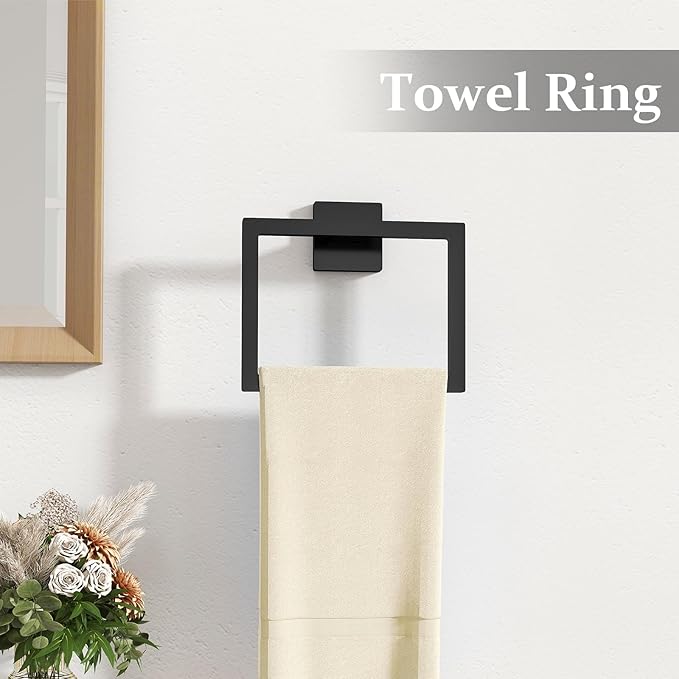 Matte Black Bathroom Accessories Hardware Set 5-Piece, Stainless Steel Towel Racks for Bathroom, 16 Inch Bath Towel Bar Set Wall Mounted