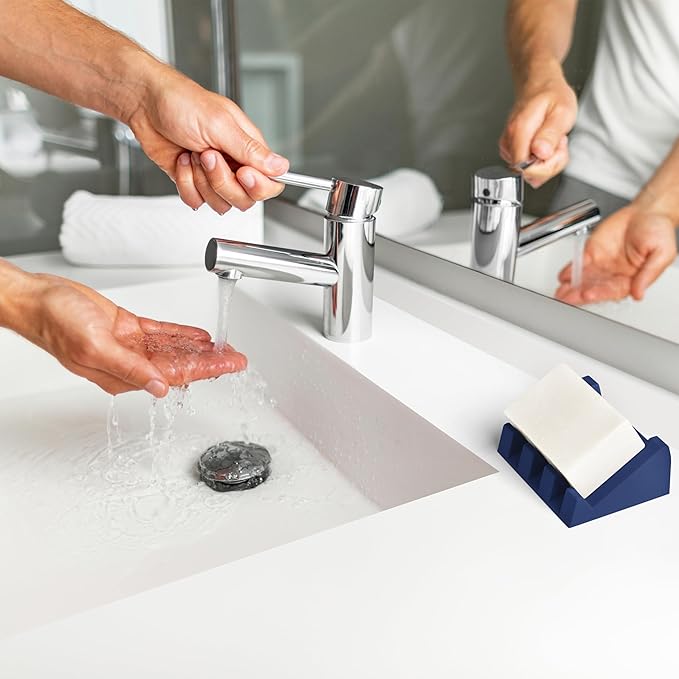 Silicone Soap Dish (USA Patented) Self Draining Bar Soap Holder for Shower Bathroom Sink, Drying Soap Dish Tray Kitchen Sponge Holder Easy Cleaning Soap Saver Mat (Midnight Navy, 2)