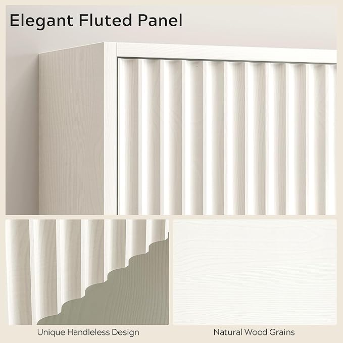 Fluted Wall Cabinet Set of 2, Wooden Bathroom Medicine Cabinet Storage with 2 Doors, Adjustable Shelf and Towels Bar, Modern Wall Mount Large Floating Cabinet for Kitchen White